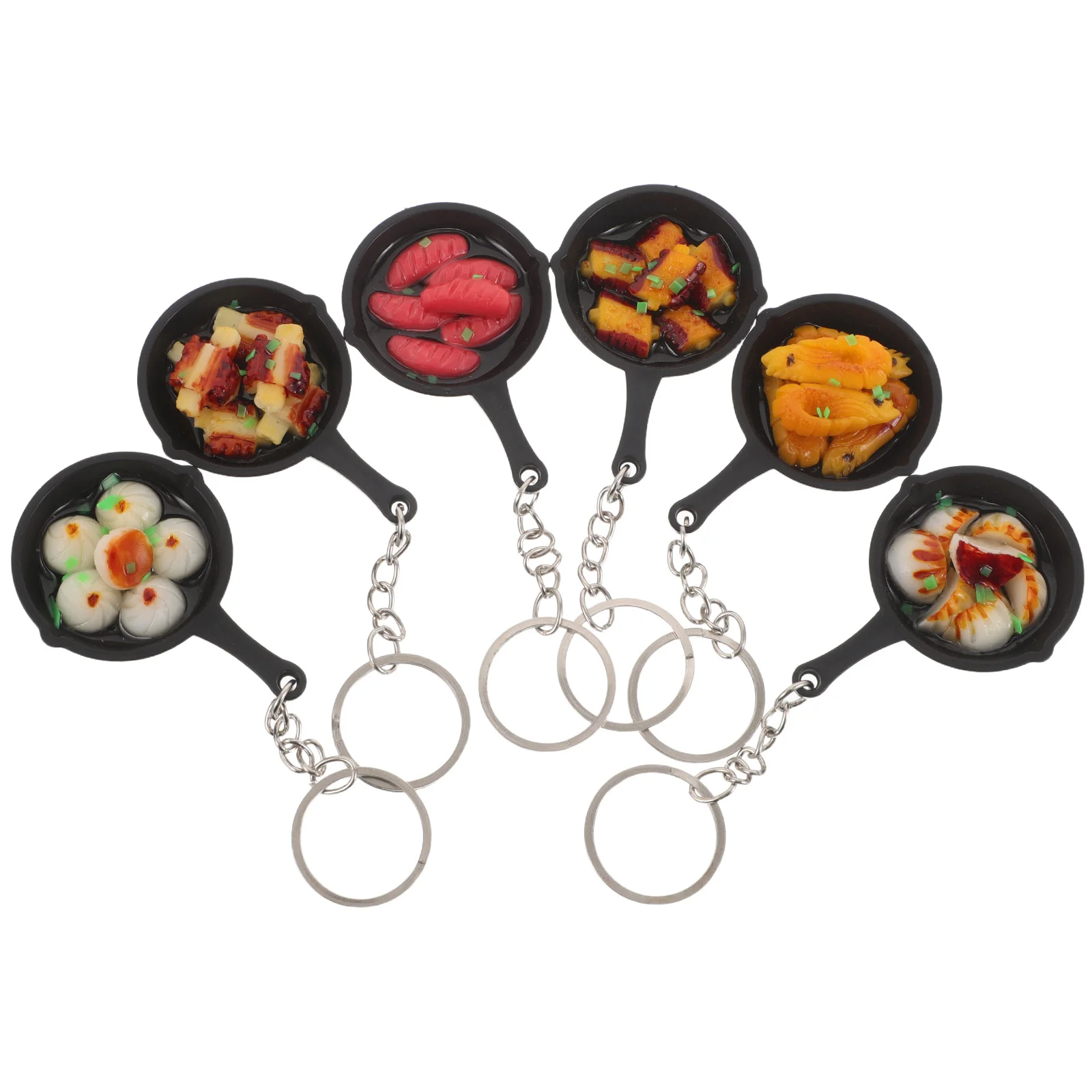 

6Pcs Mini Food Keychain Frying Pan Pendant Bag Hanging Ornament Rib Fried Dumpling Sausage Party Favor Cute Purse Charm