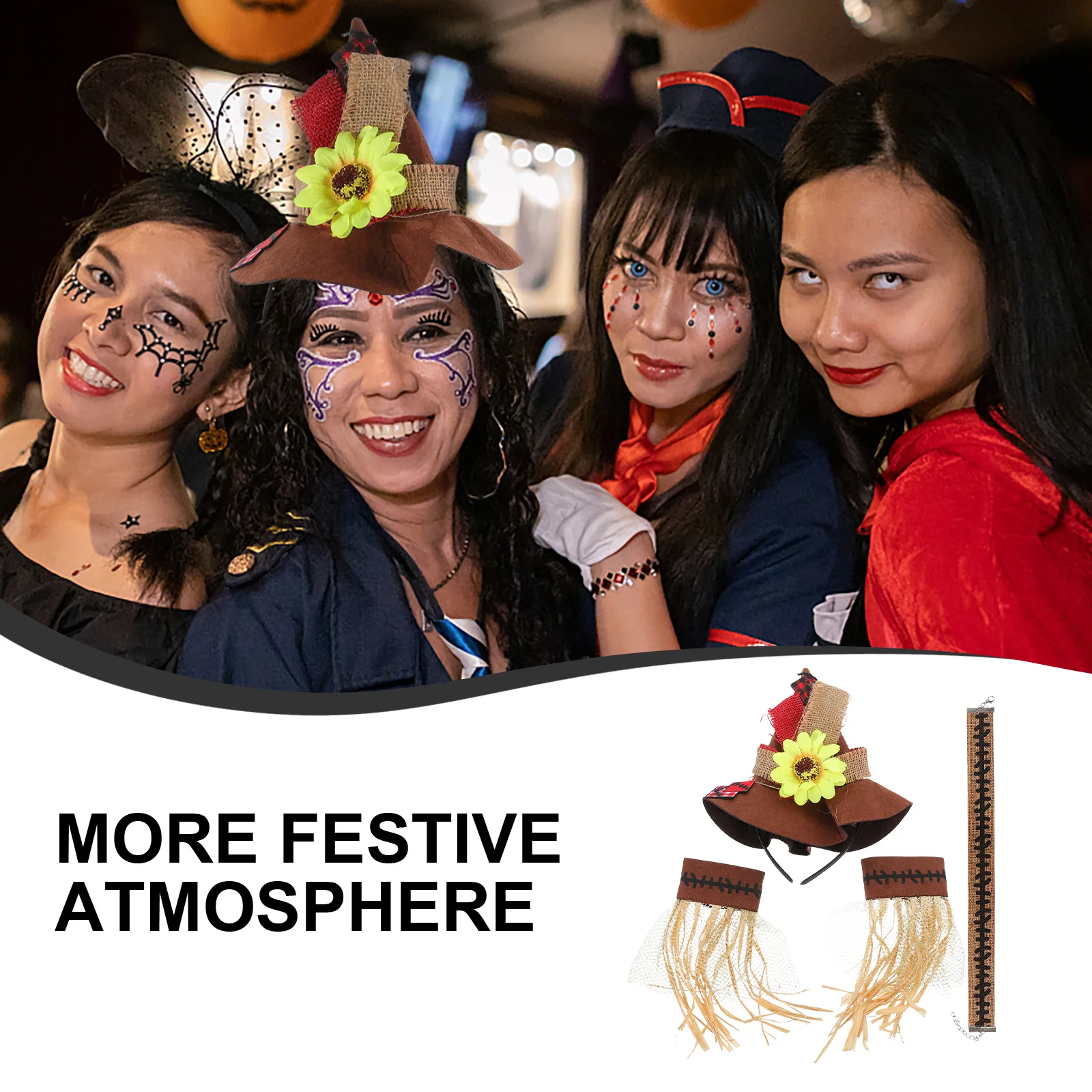 

4pcs Halloween Cosplay Straw Decoration Set Straw Hat Wristband Necklace For Adults Party Carnival Festival Costume Props