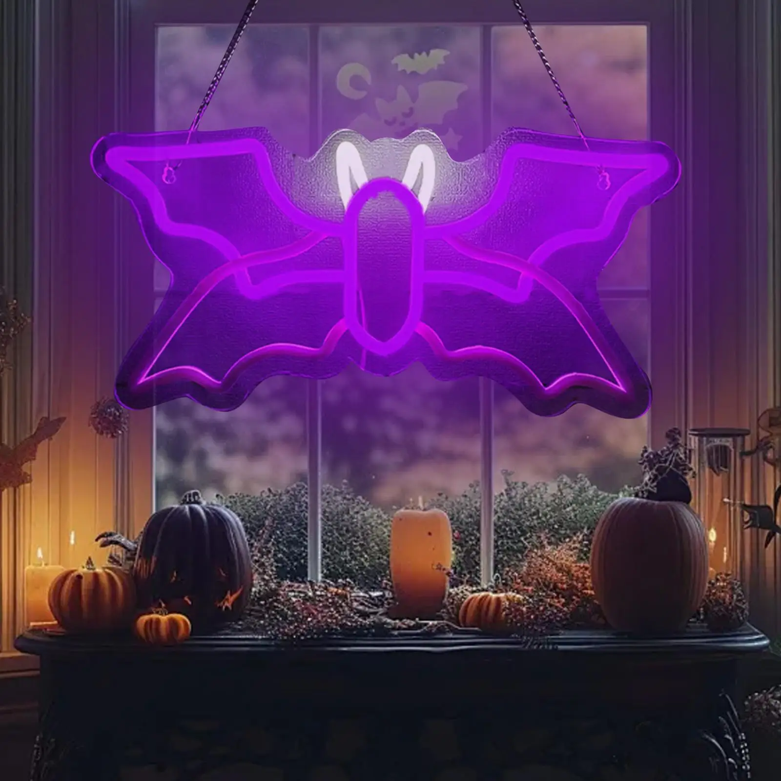 Bat Shaped Neon Sign Halloween Decoration Night Light Ambient Lighting Table