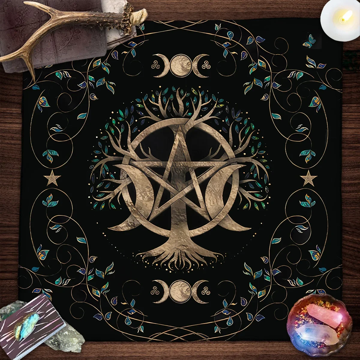 50/75cm Tree of Life Tarot Tablecloth Altar Cloth Pagan Spiritual Pendulum Witchcraft Astrology Oracle Card Pads Room Home Decor