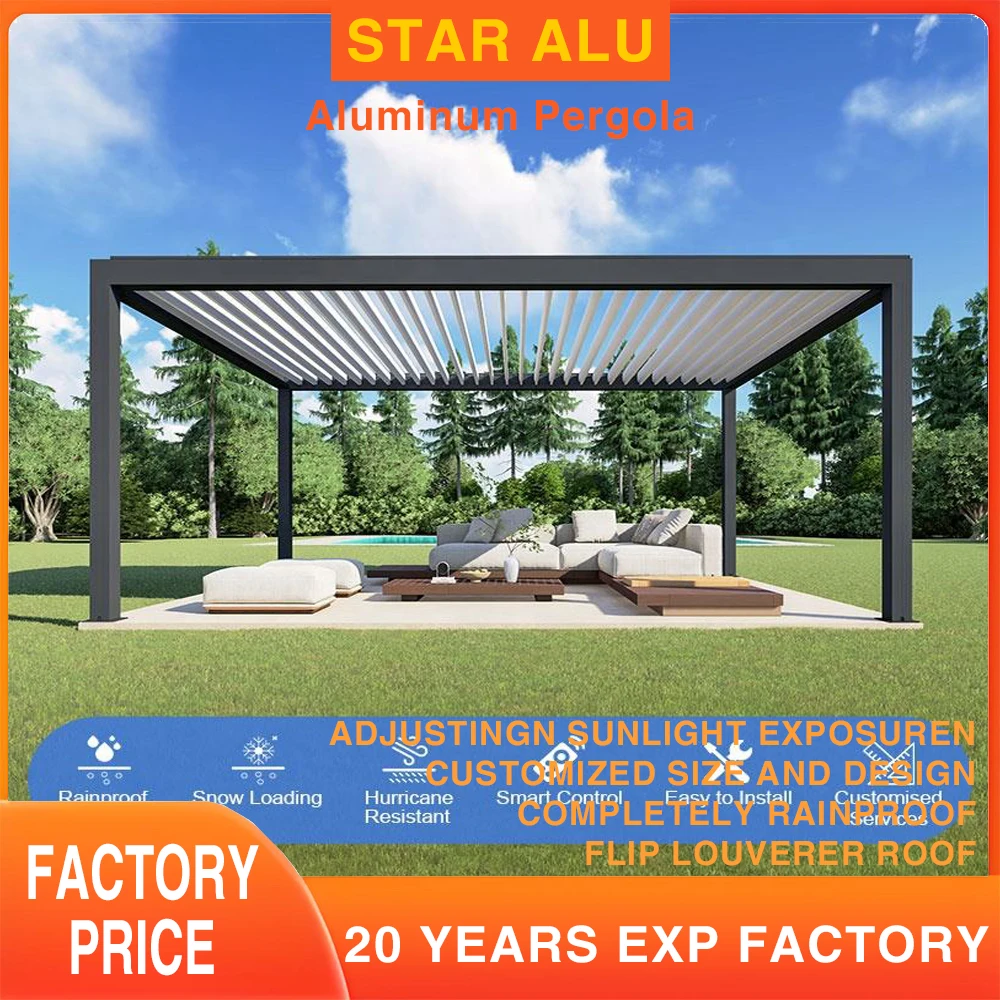 Bioclimatic 6063 T5 Aluminum Motorized Glass Sunroom Pergola Smart Louvered Roof Waterproof Gazebo Patio Garden Terrace Custom