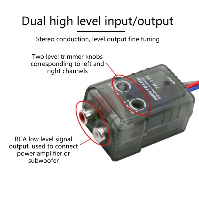 Conversor de áudio leve alto a baixo, Sinal de alto-falante estéreo do carro, Adaptador RCA, Auto Audio Accessories