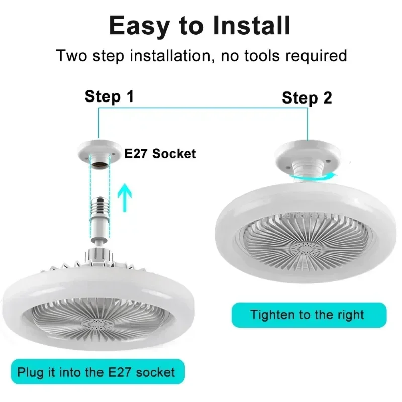 Imagem -06 - Ventilador de Teto com Controle Remoto e Luz Base Conversora E27 30w Ventilador de Lâmpada Led Ventilador de Teto Silencioso Inteligente para Sala de Estar Quarto