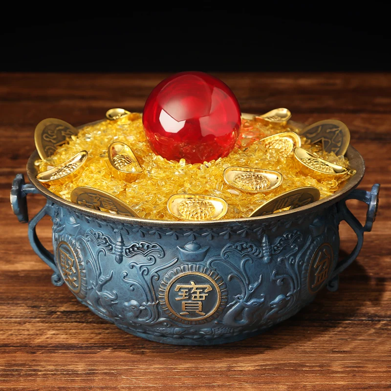 Geomantic master tool -Asia HOME OFFICE bring wealth fortune money GOOD LUCK Town house crystal FENG SHUI brass treasure bowl