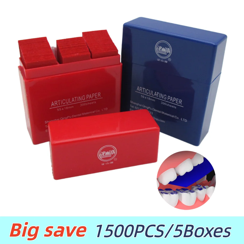 1500PCS/5Boxes Dental Articulating Paper Blue/Red Double-sided Bite Strips Tooth Whitening Articulation Paper Dentistry Material