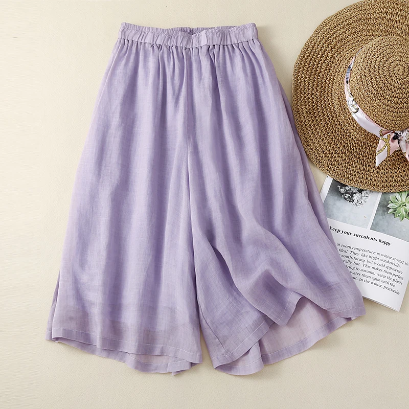 

Женские летние тонкие брюки из хлопка и льна с высокой талией, широкие, свободного кроя, укороченные (7/8), с эффектом стройности, повседневные