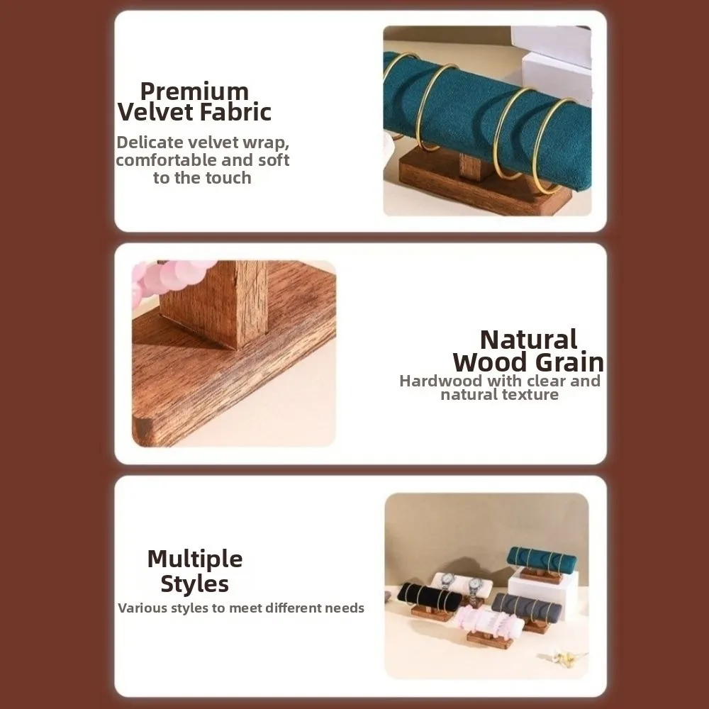 Modern Wooden Jewelry Display Rack Space Saving Single Layer Bangles Holder T-bar Velvet Bracelet Organizer Woman Accessories