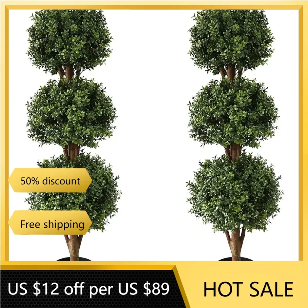 

Two Pack Fake Topiaries Trees 46.5inch Faux Shrubs Plants Potted Outdoor Indoor Proch Office Garden Green (3.87ft)