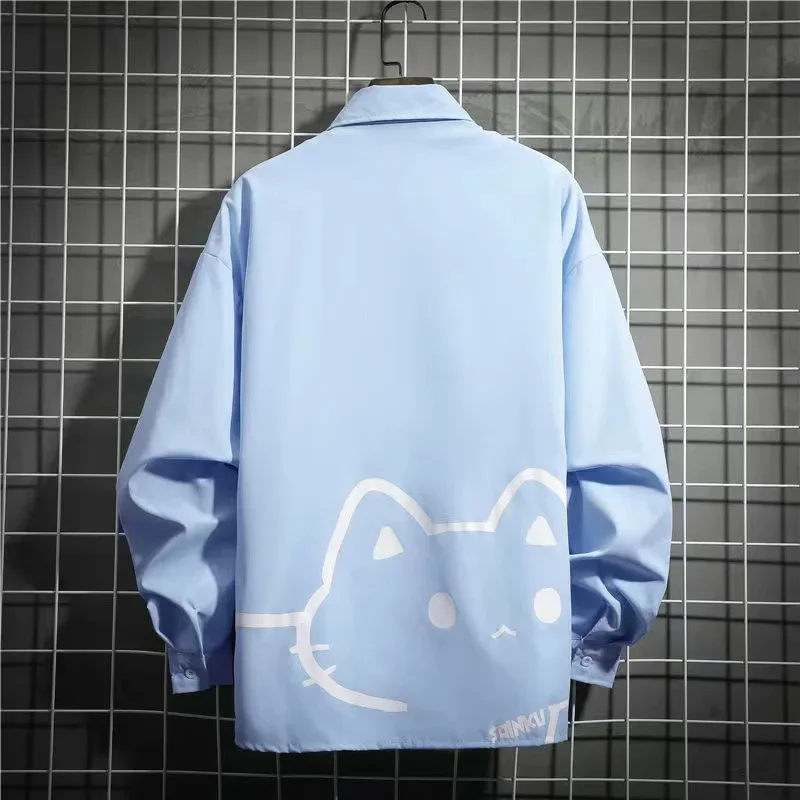 قميص كاجوال بأكمام طويلة فضفاض مناسب للرجال والنساء للخريف نمط جديد طازج عصري مطبوع عليه رسوم كرتونية متعدد الاستخدامات للأزواج #3