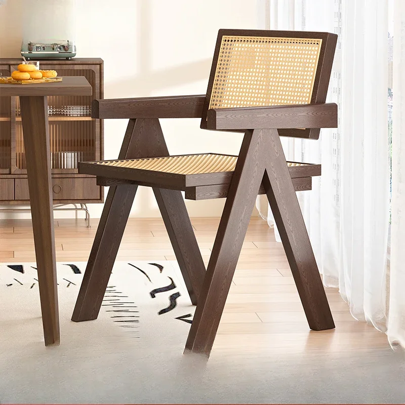 

Solid wood dining chair Chandigarh rattan Household dining table and Balcony rattan Wabi- designer leisure