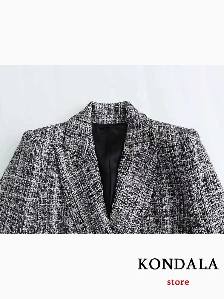 KONDALA Casual Office Lady Suit Women Plaid V Neck Single Breasted Blazer Zipper Straight Shorts Fashion 2024 Autumn Winter Sets