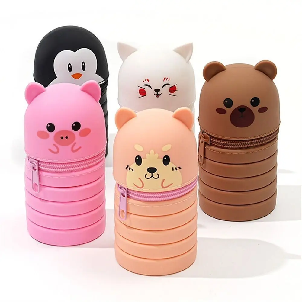 เคสดินสอซิลิโคนใหม่ซิลิโคนกระเป๋าจัดระเบียบเครื่องเขียนมีซิปรูปสัตว์กระเป๋าดินสอ