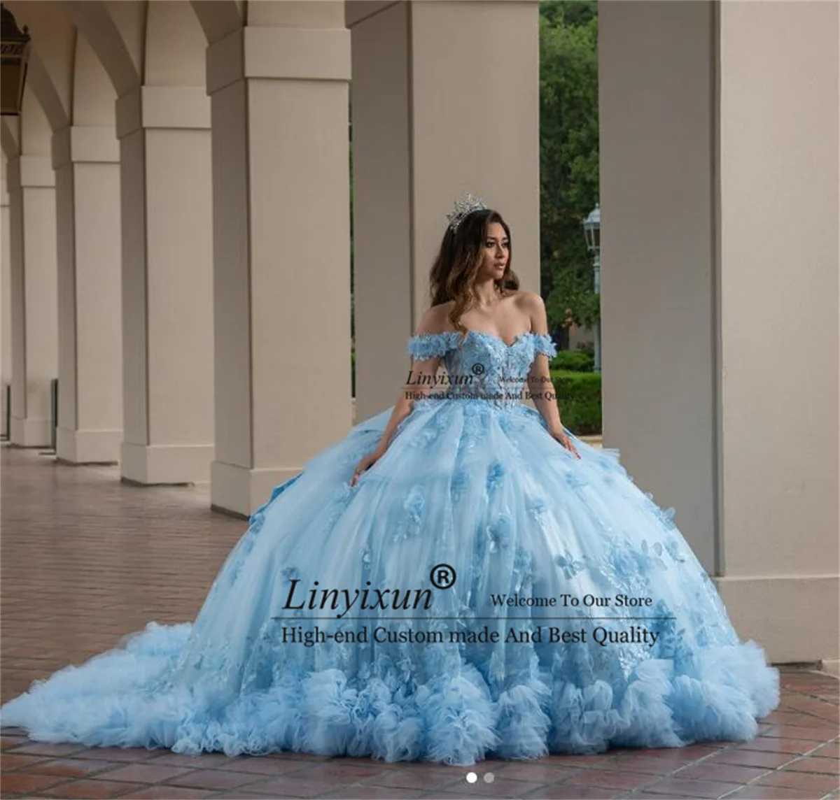 

Elegant 3D Floars Ball Gown Quinceanera Dress Lace Applique Beaded Corset Sweet 15 16 Birthday Ruffles Vestidos De 15 Anos