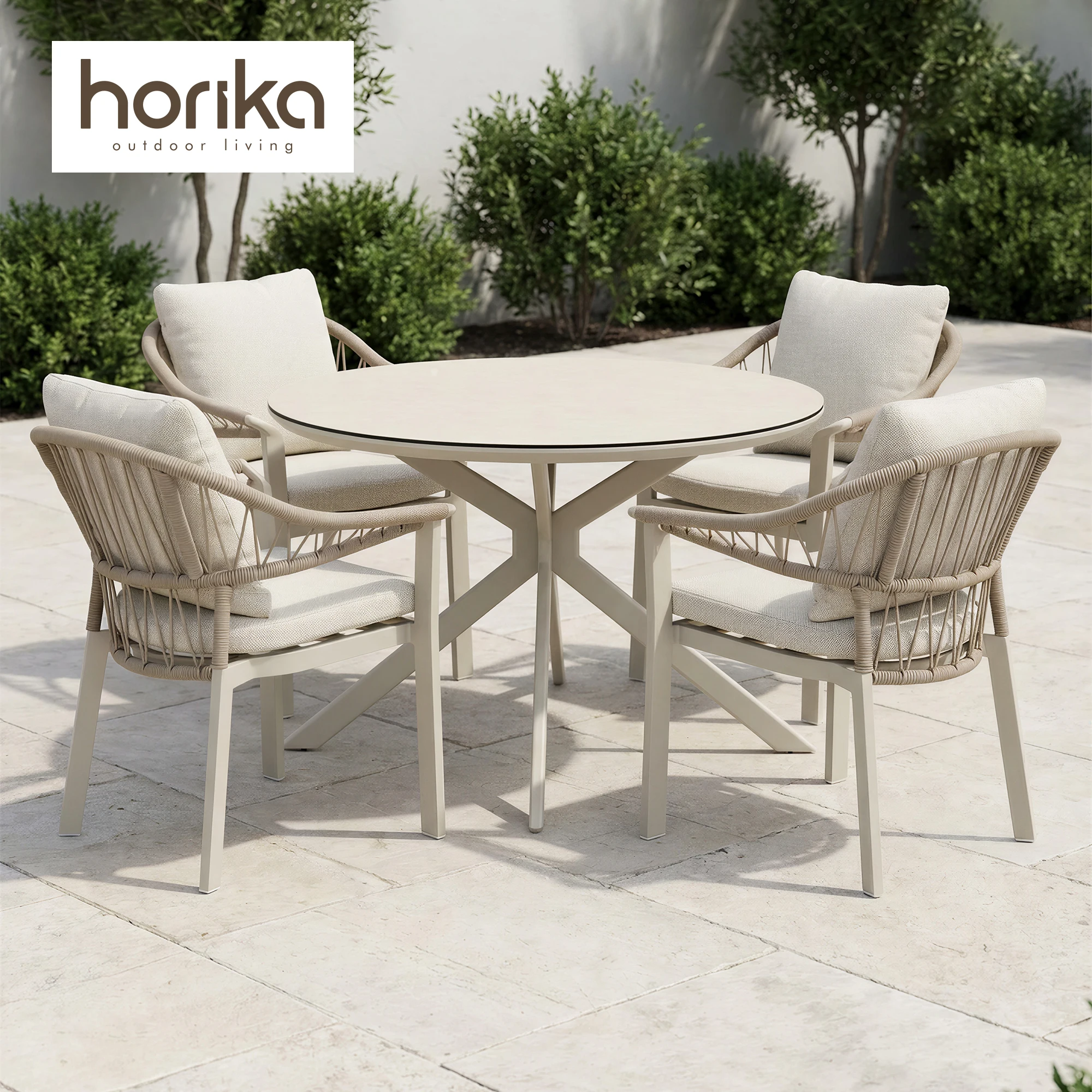 

Patio Furniture Modern Outdoor Dining Table and Chair Set Rope Weave Aluminum All Weather Garden Dining Set