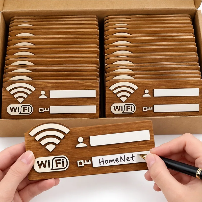 Wooden Wifi Password Sign Board with Pen Vintage Public Places House Hotel Shops Handwriting Display Network Signs Wall Decor