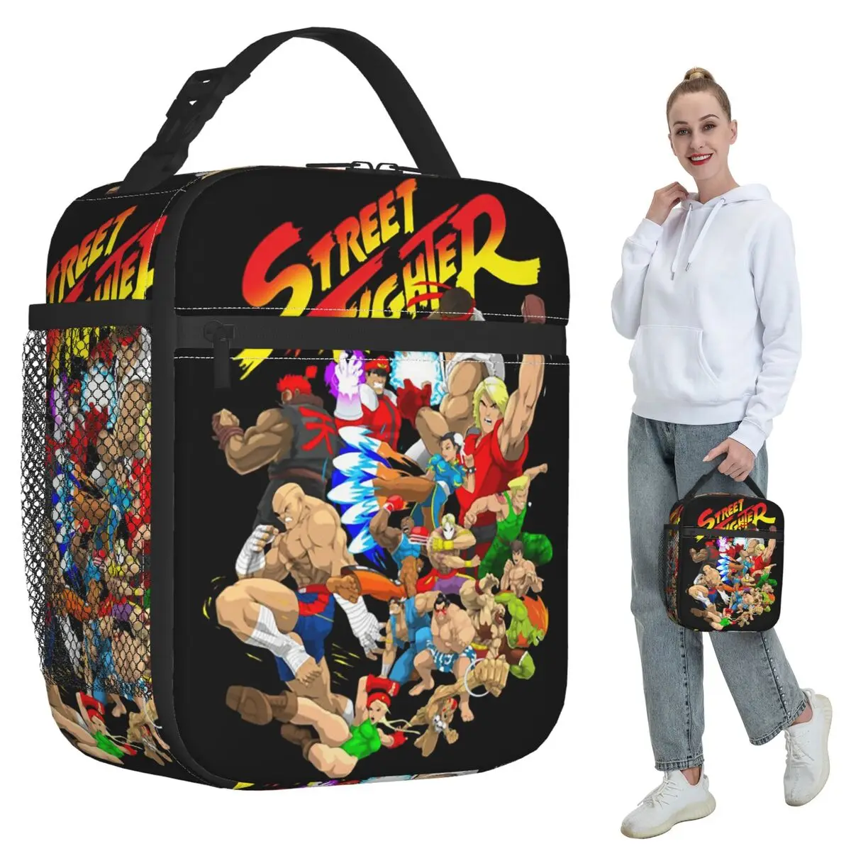Game Super Street Fighter World Warriors Insulated Lunch Bag for Women Office Cooler Thermal Food Box Tote Portable Lunch