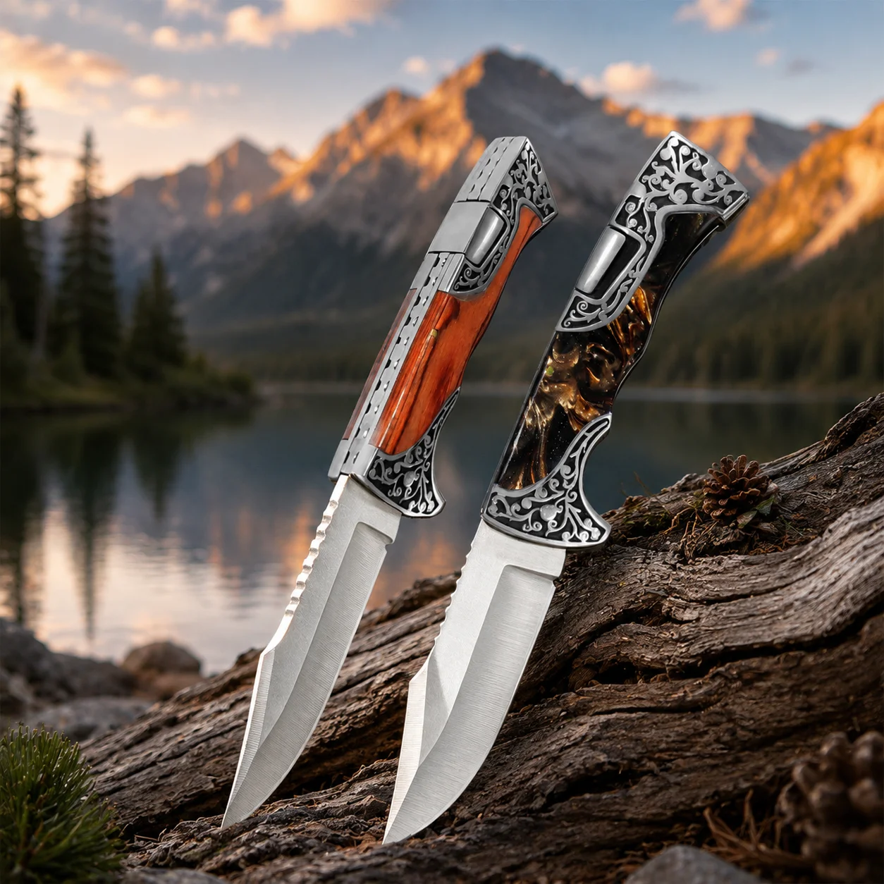 Stainless Steel Folding Utility Cutting Tool Wood Grain Handle Portable Pocket Tool for Camping Hiking Fishing Outdoor Daily Use