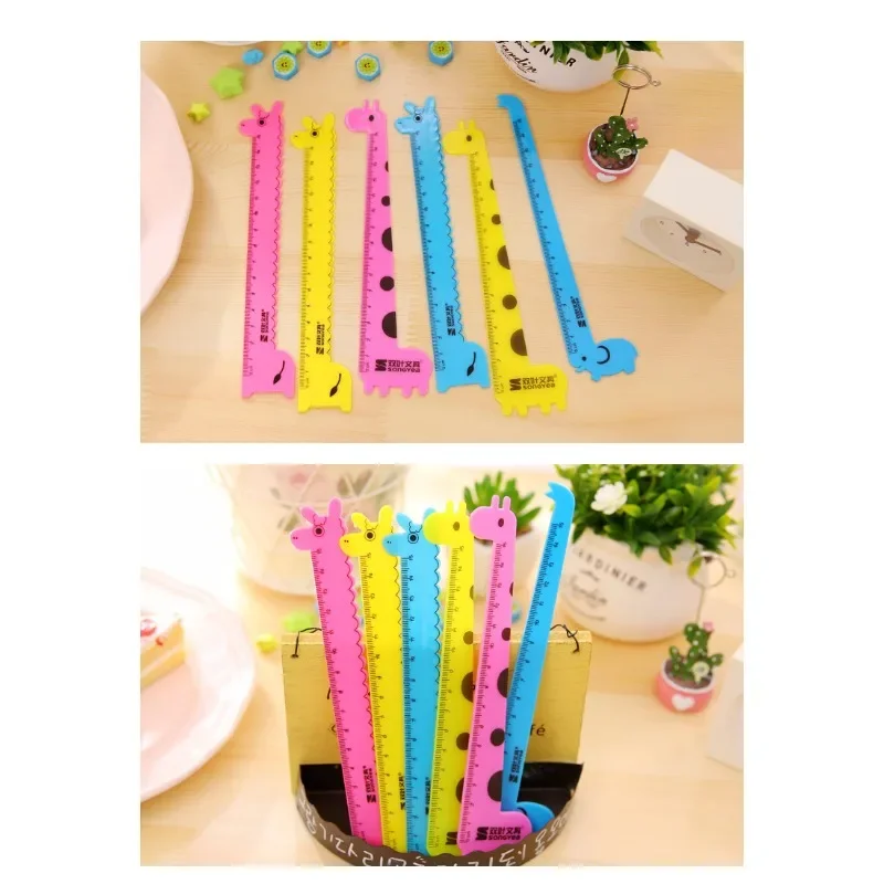 10pcs Student School Supplies Children Cute Animal Cartoon Giraffe Plastic Straight Ruler 15cm