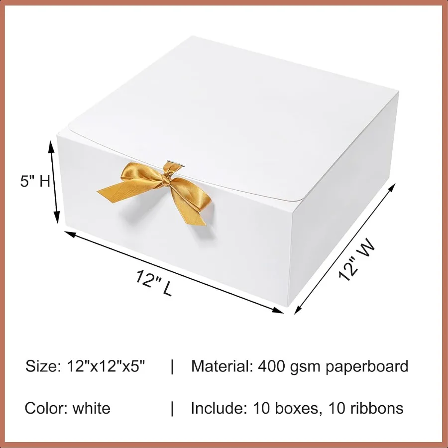 蓋付き大型ギフトボックス 12x12x5インチ 10個パック ブライズメイドプロポーズボックス ホワイト エクストラディープギフトボックス プレゼント用 クラフトボックス
