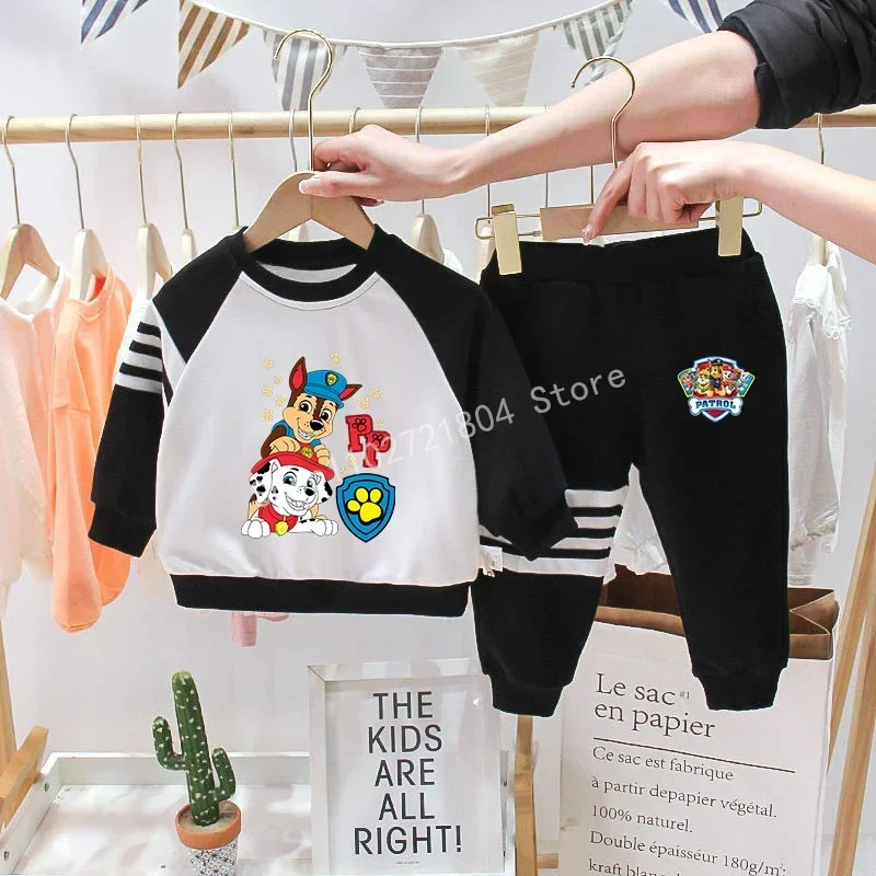 PAW Patrol sweatshirt Set Long Sleeved cotton Round Neck Cartoon Printed sweater Sports Warm pants Anime Child's christmas Gifts