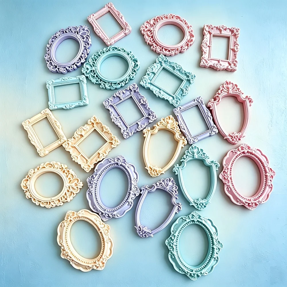 5Pcs Vintage Pearlescent Mini Resin Frame Charms, DIY Accessories for Phone Case, Refrigerator Magnet, Handcraft Decor Supplies