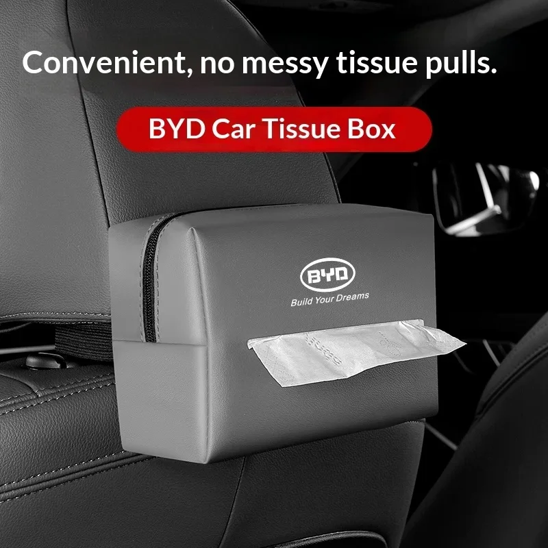 

PU Leather Car Hanging Tissue Box for BYD Seal Dolphin Yuan Plus Seal U Frigate 07 Han Tang Song Plus Auto Interior Accessories