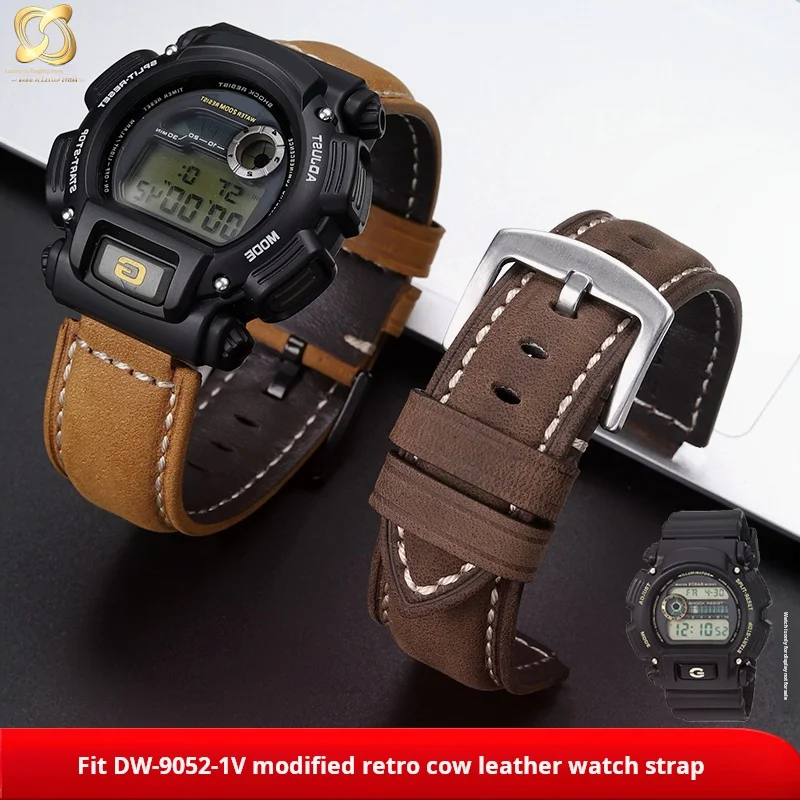 For Casio G-SHOCK dw-9052 dw-9050 dw-9051 Modifie cowhide leather watch strap 24-16mm Soft Retro Calfskin watchband man Bracelet