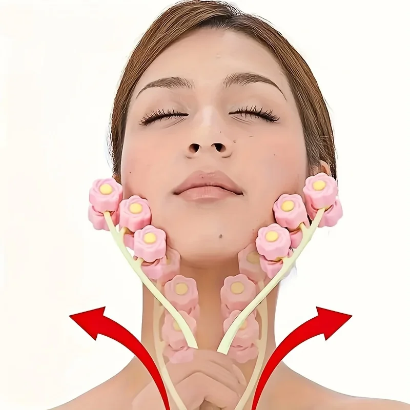 

Manual facial massager with floral rolling ball - brightens and tightens skin, sculpts cheekbone contours