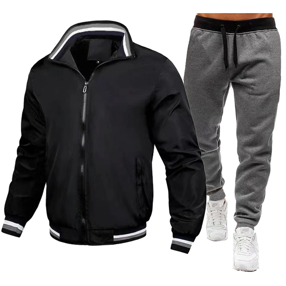 

Men's Spring and Autumn Leisure Sports Jacket Set 2026 New Men's Zipper Jacket+Pants Two Piece Set Men's Leisure Set