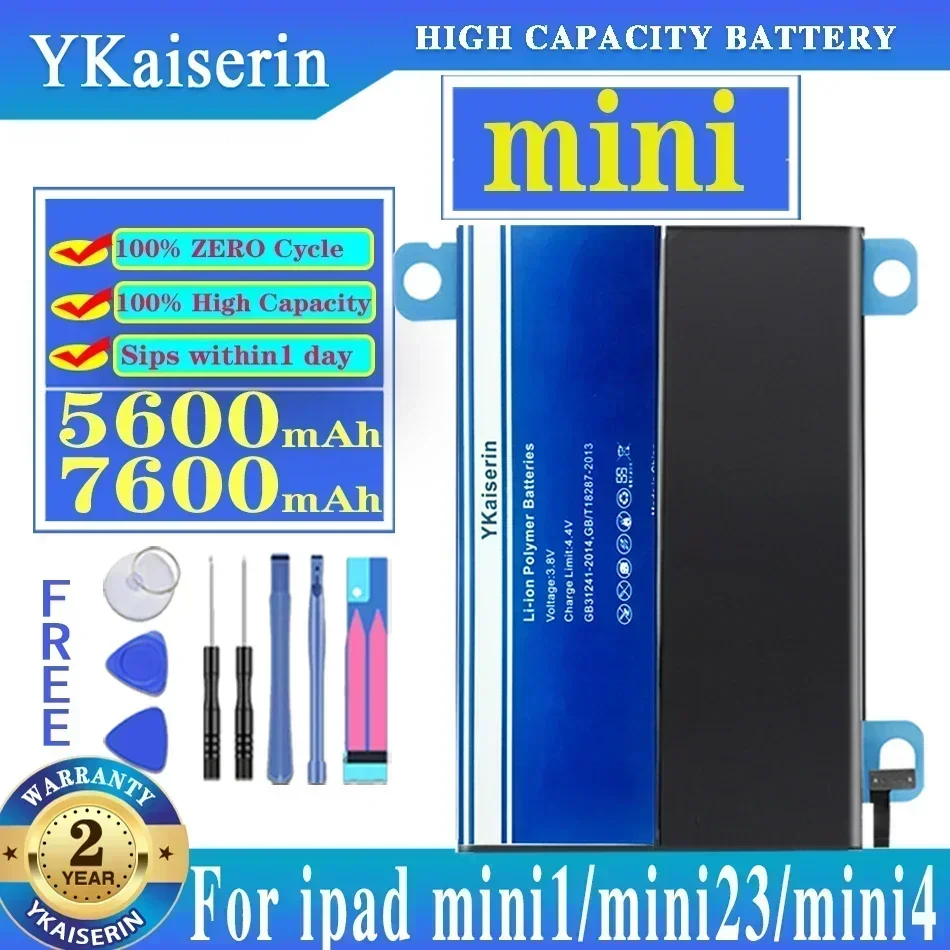 

YKaiserin Battery for Apple Ipad Mini 1 2 3 4 5 6 A1432 A1445 A1454 A1455 A1489 A1490 A1491 A1538 A2133 A2124 A2567 Tab Bateria