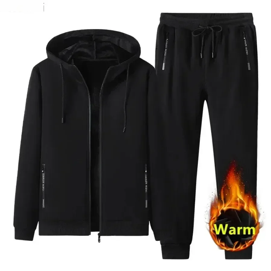 Novo outono inverno conjuntos masculinos moda mais velo engrossado quente puro algodão com capuz sportwear terno homem casual fatos de treino