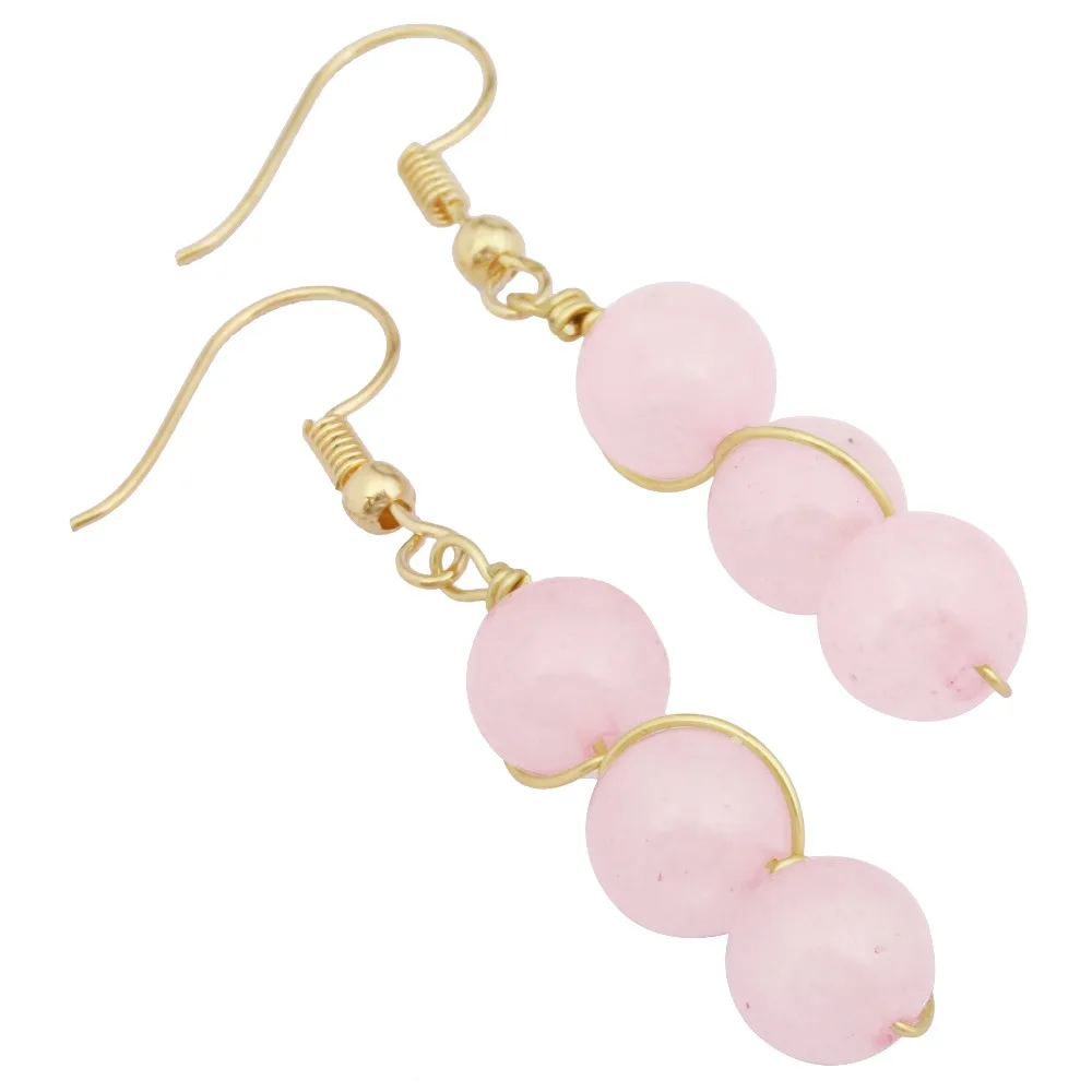 TUMBEELLUWA-pendientes de gancho de gota de piedra de cristal Natural para mujer, joyería elegante, envuelta en alambre de Color dorado, 8mm