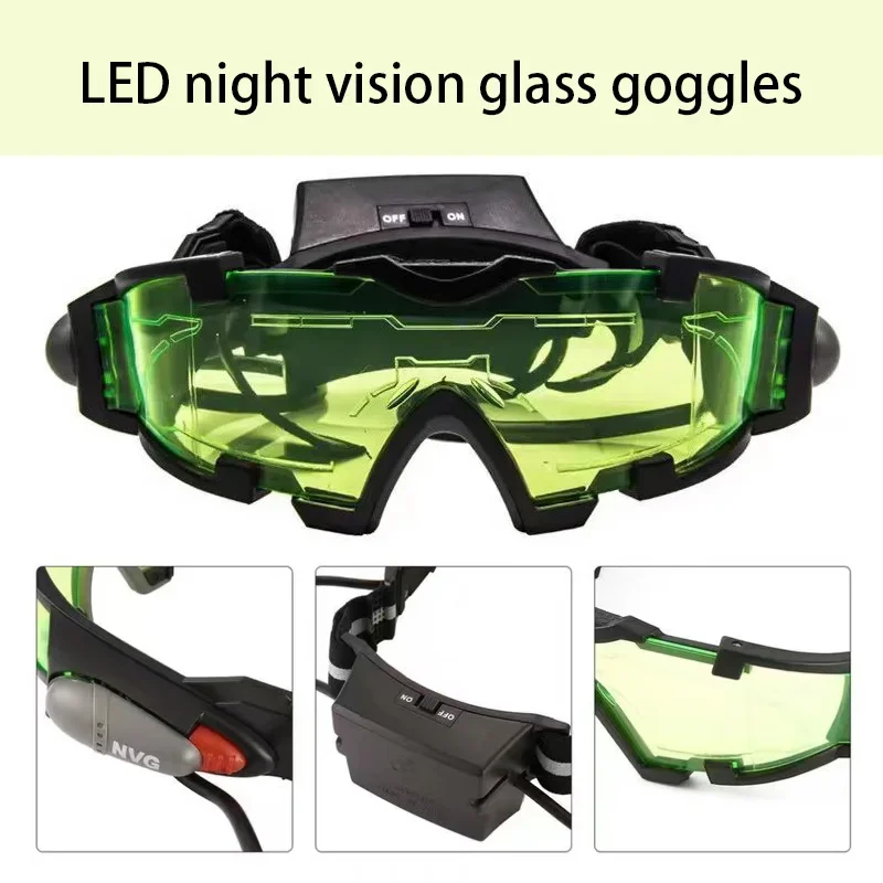 New Adjustable LED Night Vision Glass Motorcycle Racing Universal Goggles Hunting Glasses with Flip Light Windproof