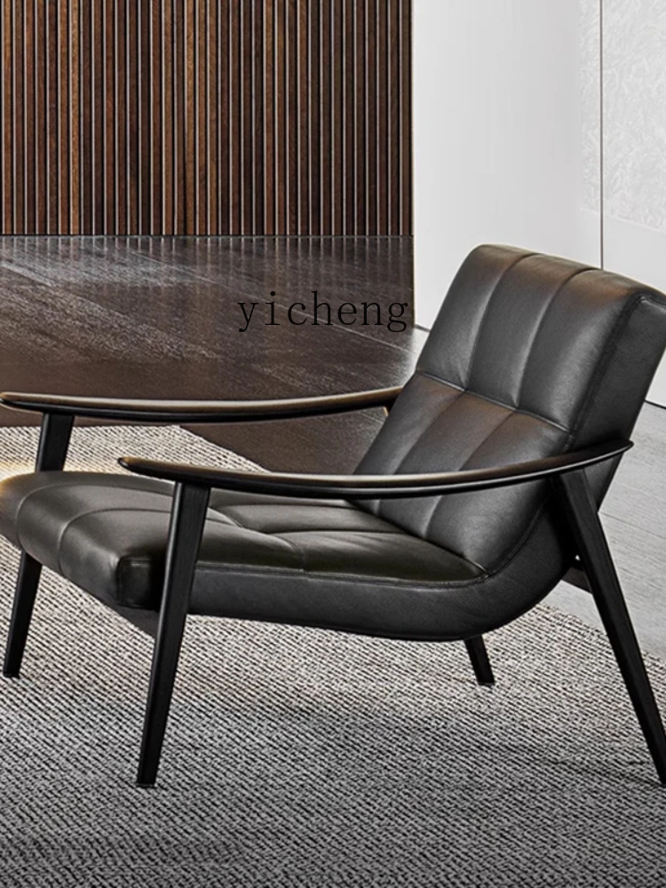 Yy Leisure Chair Modern Minimalist Genuine Leather Armchair Black Ash Wood Couch