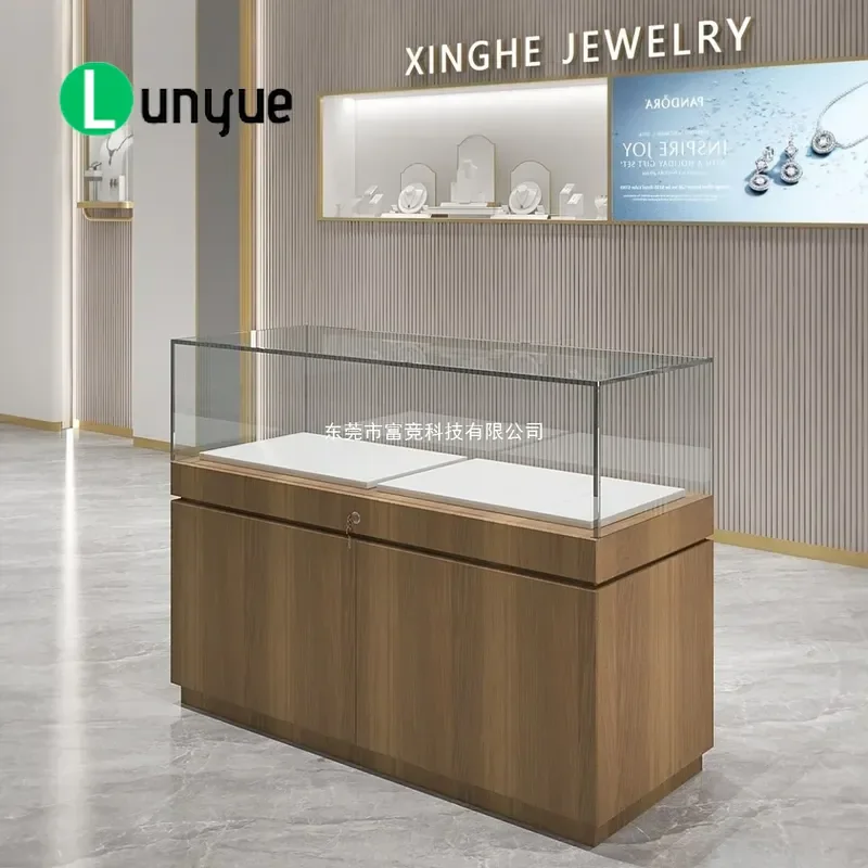 Glass Display Cabinet for Jewelry Watches Jade Glasses Silver Cultural Relics Showcase Counter with Clear View Secure Storage
