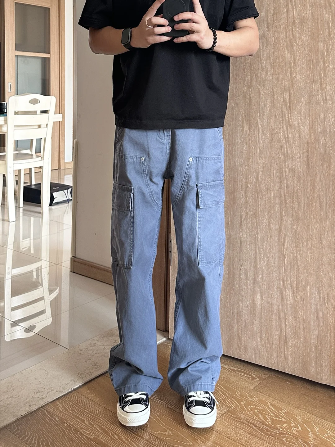 

Синие широкие рабочие брюки для мужчин, американские брюки для лесорубов, прямые брюки Cleanfit, повседневная одежда для весеннего сезона