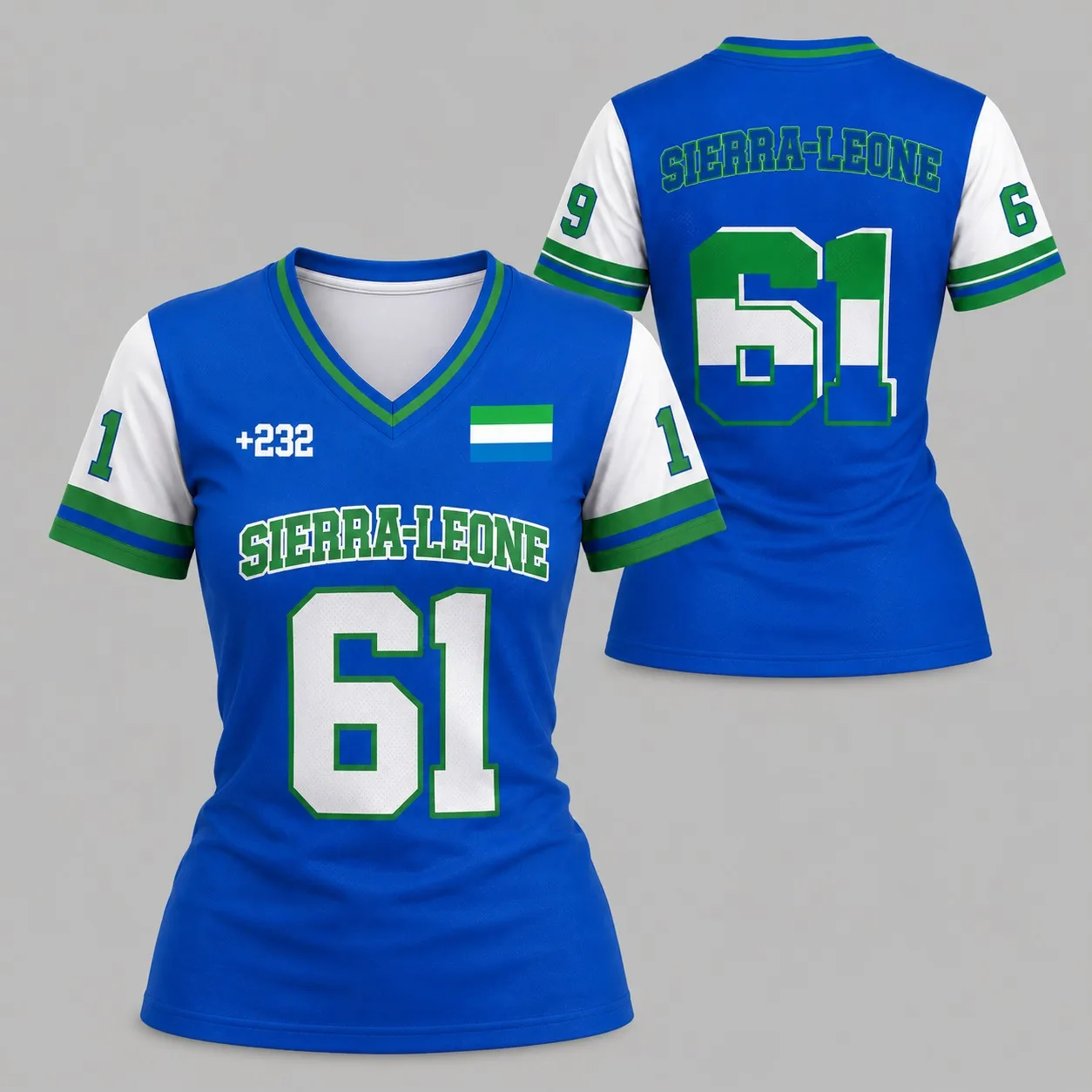 Damen Slim Fit V-Ausschnitt Kurzarm-T-Shirt, Sierra Leone Personalisierter Fan-Print, Modisches Damenbekleidungs-Geschenk-Oberteil – Detail 3