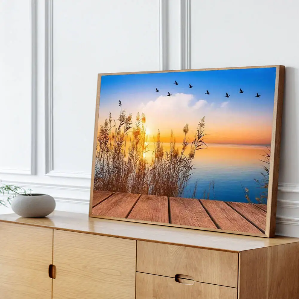 Huacan 2025 مجموعة جديدة لوحات الماس دولفين السماء الماس التطريز البحر الغروب فسيفساء لوحات الديكور الفنية