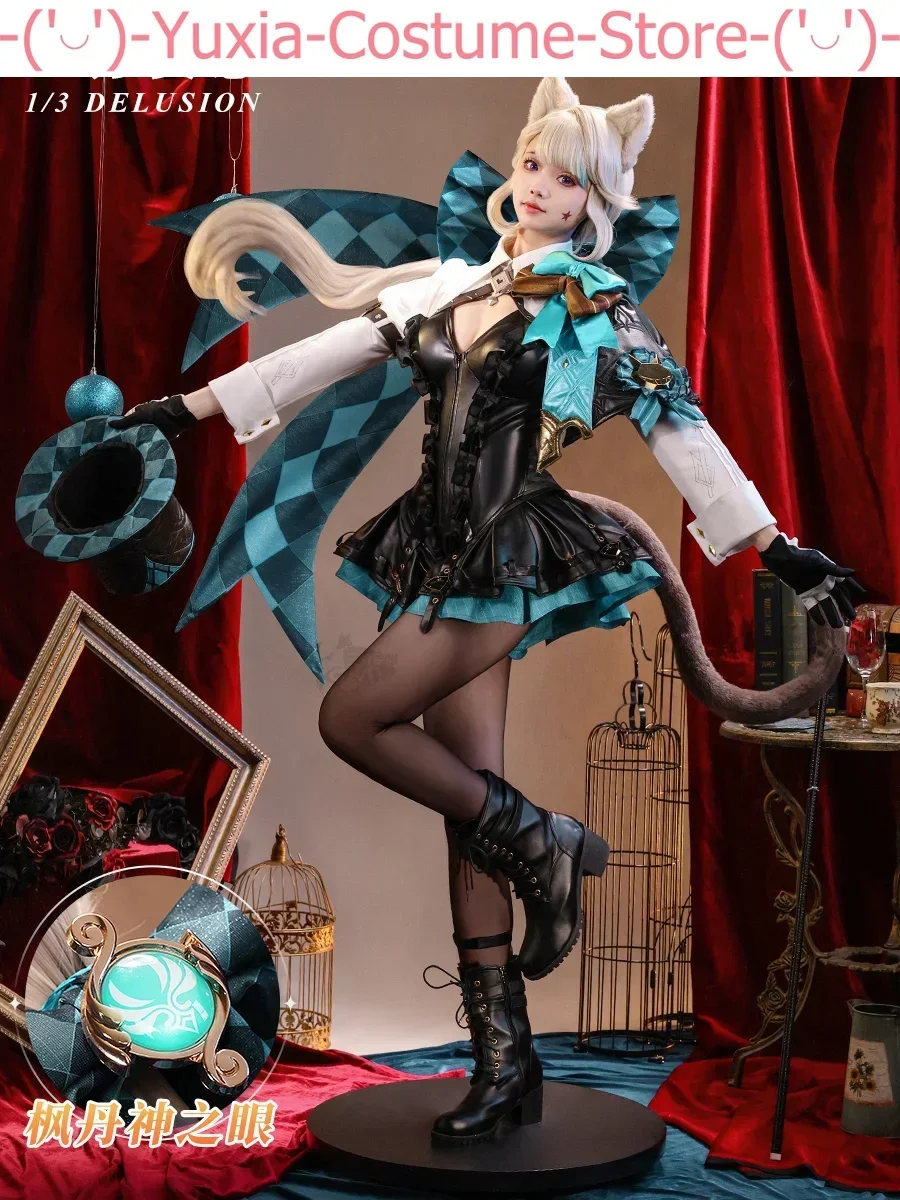 Three Point Delusion Genshin Impact Magician Women Lynette Cosplay Costume Cos Game Anime Party Uniform Hallowen Play Role