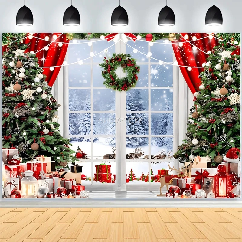 

Christmas Day Wreath Snowman Photography Backdrop Props Family Xmas Eve Party Decor Living Room New Year Background DS-06