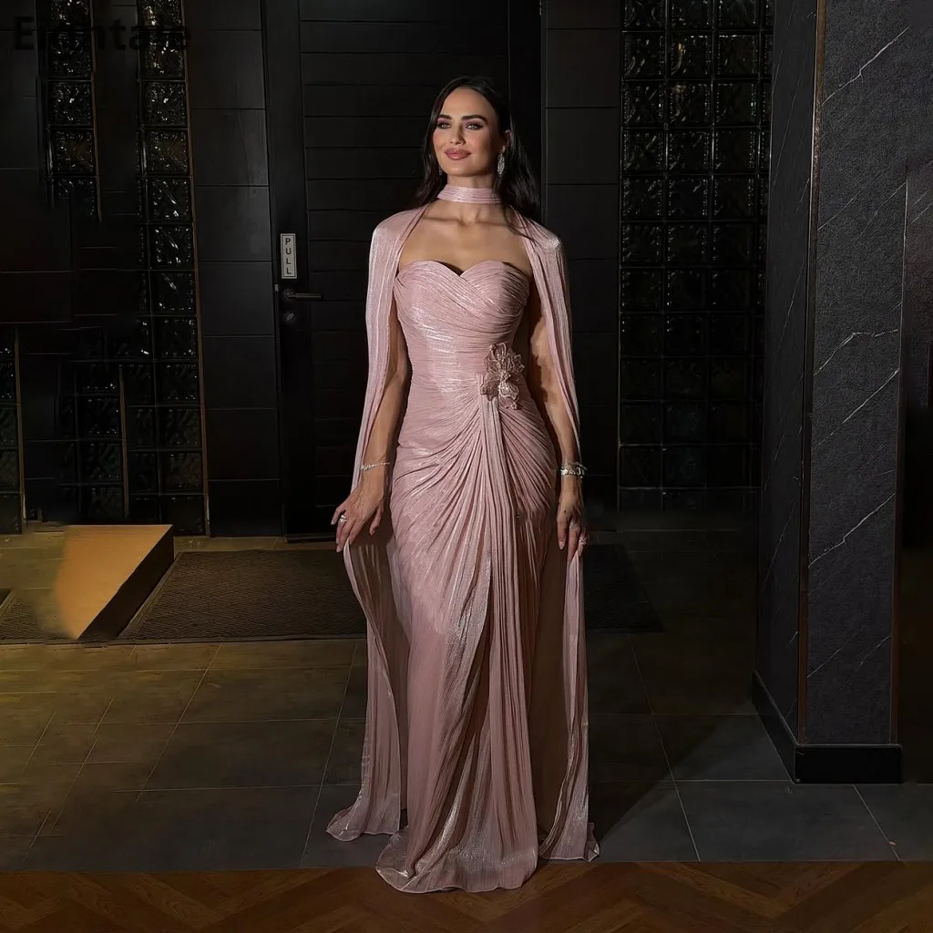Eightale 2025 Abito da sera maxi in seta a sirena rosa con mantello Abito da ballo formale Abito da cerimonia nuziale Dubai personalizzato