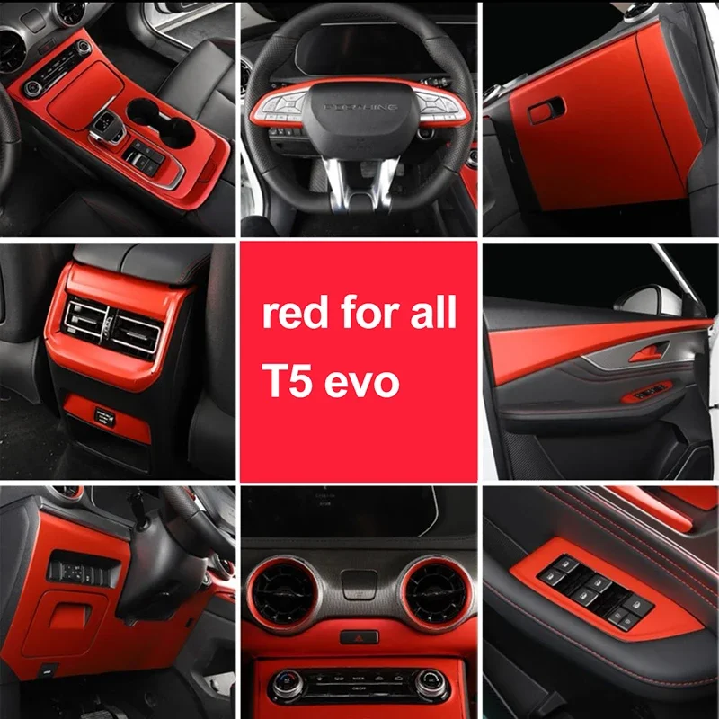 Red Interior Sticker for DMF FORTHING T5 EVO 2021-2022 Glass Lifting Gear Carbon Fiber Sticker Decoration T5evo