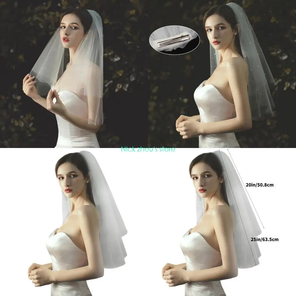 E15E طرحة زفاف بطبقة مزدوجة من التول الناعم للعروس غطاء رأس أساسي لحفلات الزفاف والذكرى السنوية #1