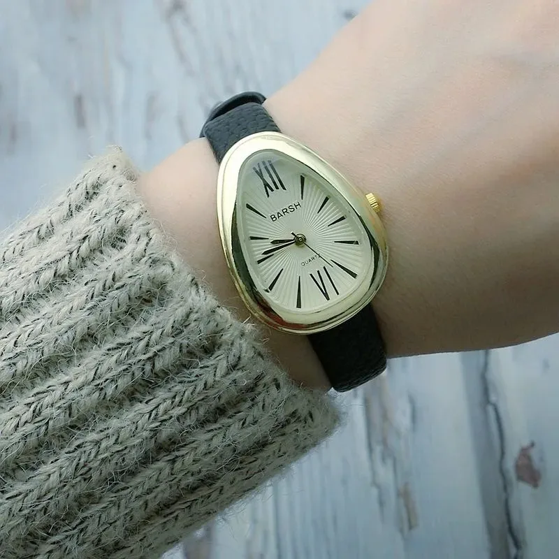 أزياء المرأة الأفعى الهاتفي ساعات كوارتز بسيطة طالب الساعات حزام من الجلد ساعات المعصم دروبشيبينغ Relojes Para Mujer الهدايا