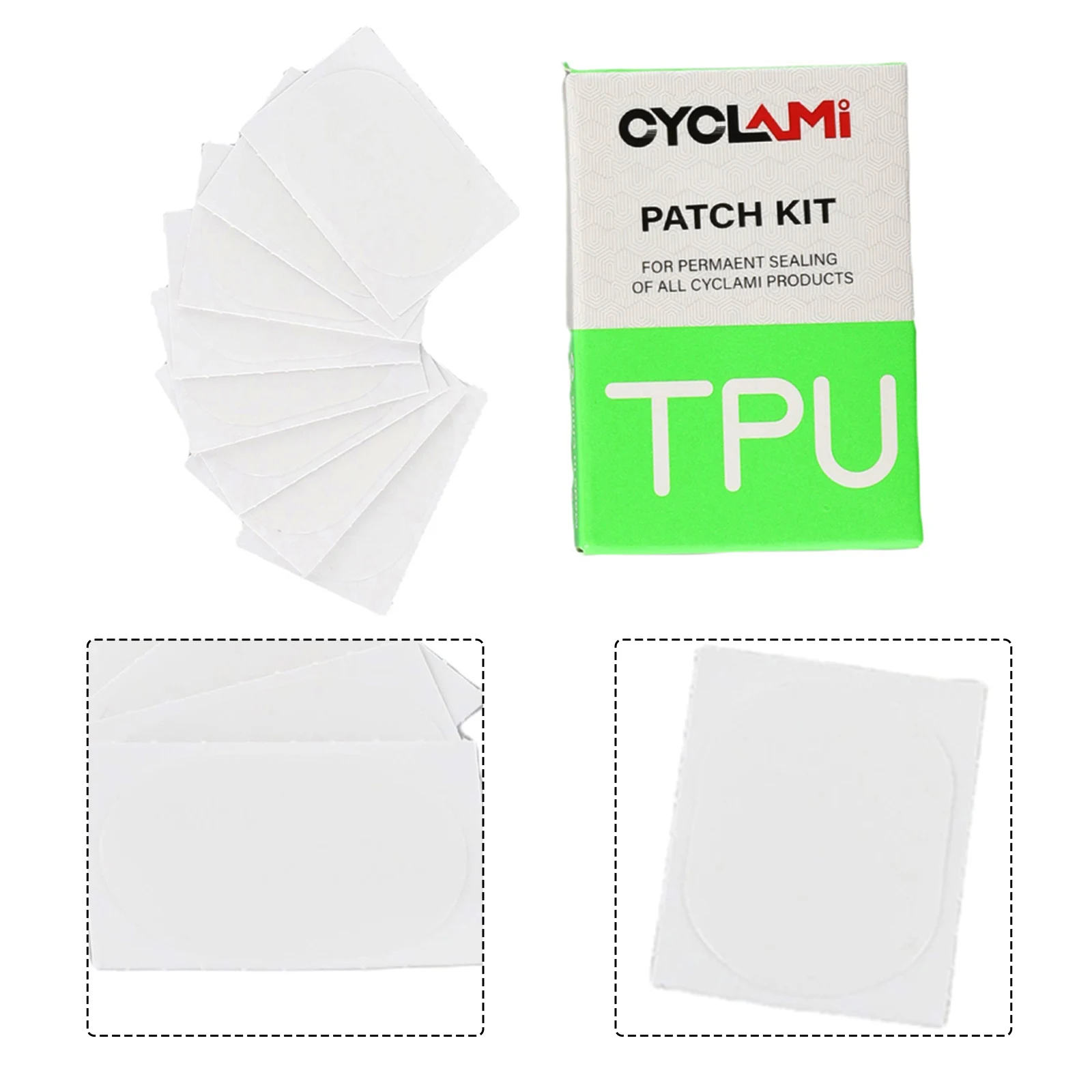 Kit di riparazione per strumenti di toppa per pneumatici per camera d'aria per bici 8 pezzi Materiale TPU per bicicletta pieghevole da strada Potente senza colla ultraleggero