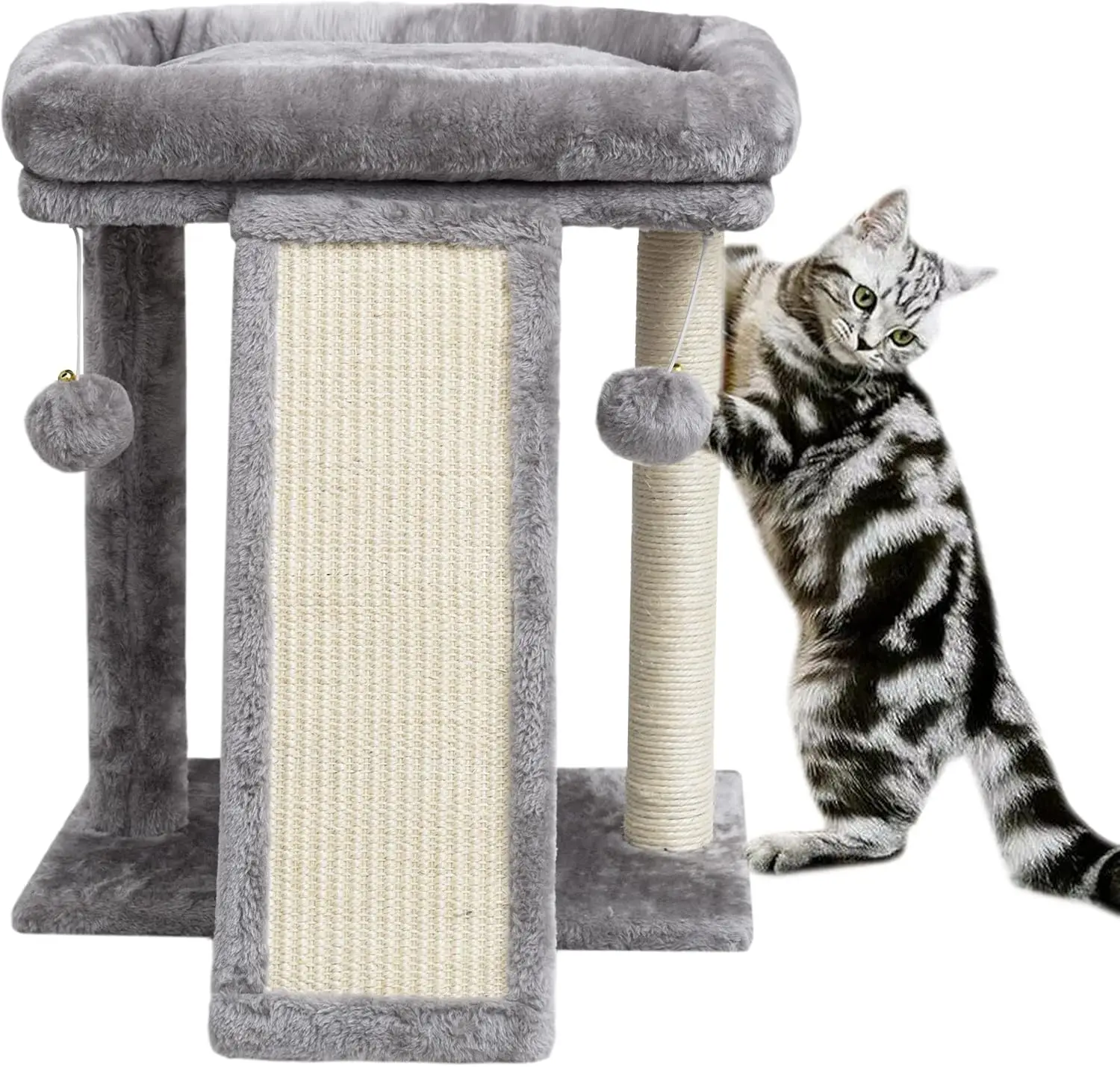 

Small Cat Tree with Scratching Post, Cat Scratching Board for Adults, Cat Post Scratcher for Indoor Cats, 2 Dangling Bal