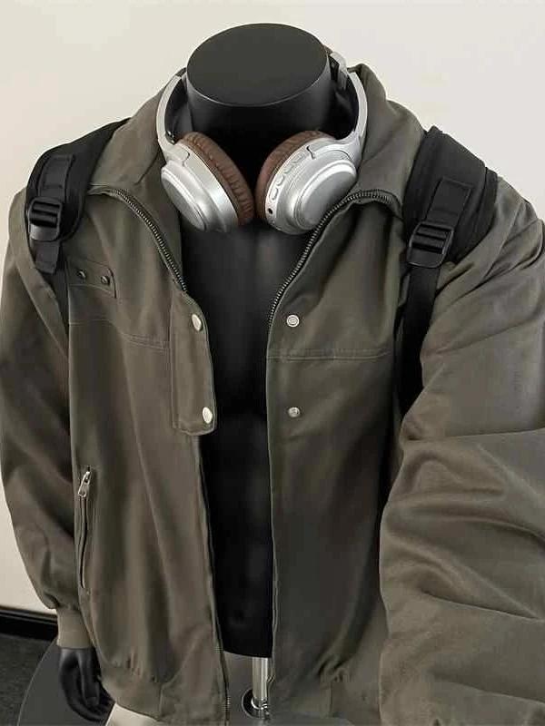 

Retro Street Pilot Jaet Men's Spring Autumn Loose Workwear Coat Deconstructed Design American Cleanfit Long Sve Zipper