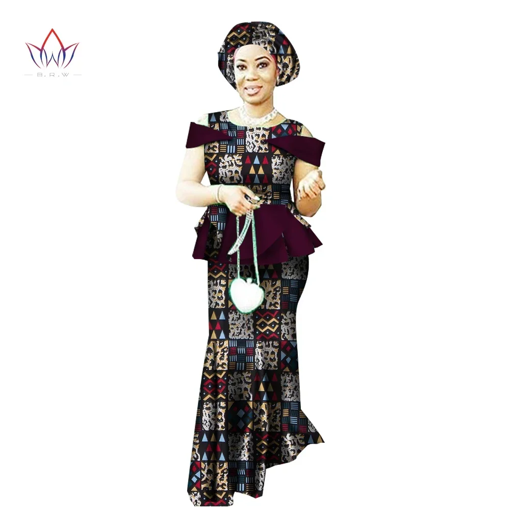 

BintaRealWax Traditional African Skirt Set for Women Dashiki Free Headscarf African Clothes Elegant Party Dress BRW WY2531