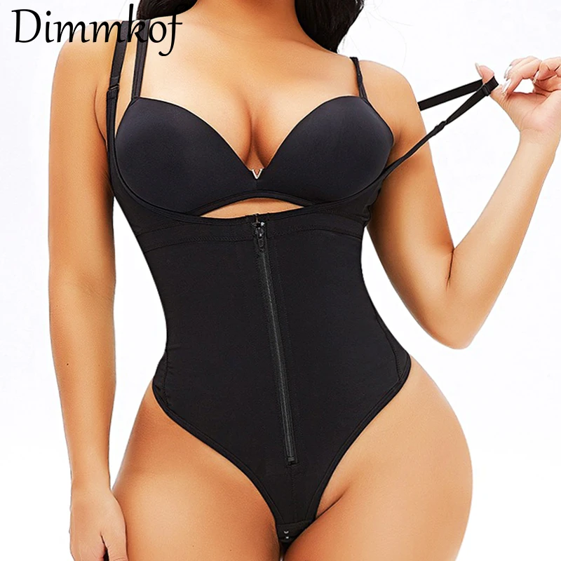 

Dimmkof S-6XL Zipper Buttton Bodysuits Women's Tummy Control Strappy Open Bust Thong Sculpting Compression Slight body shaper