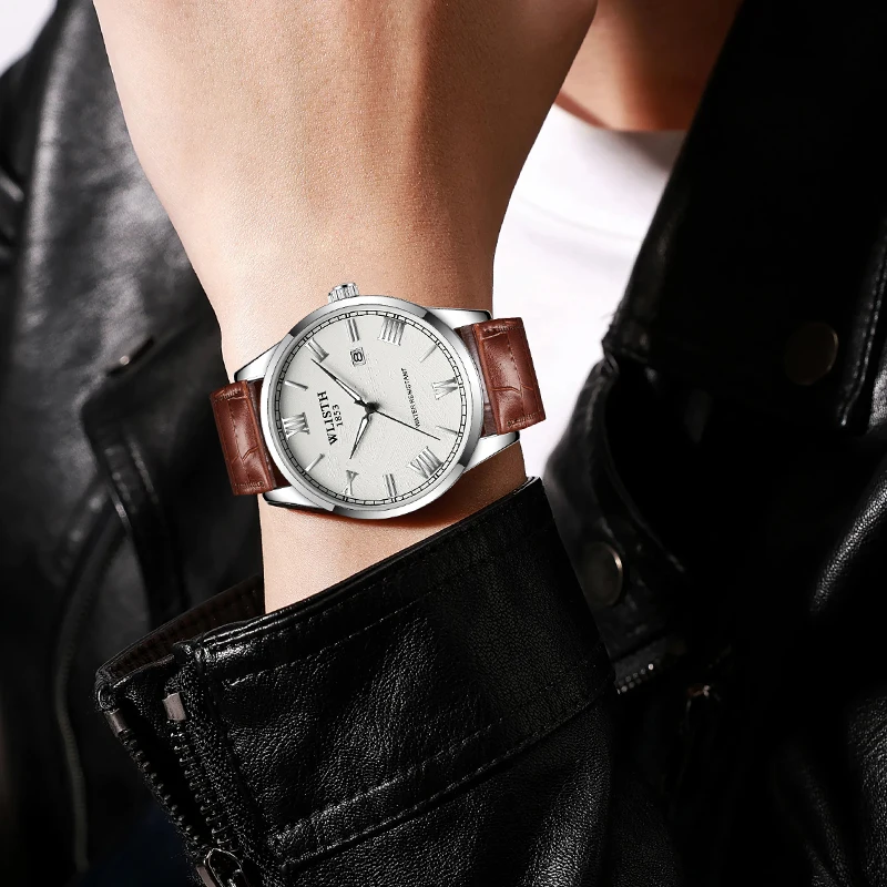 Relógios masculinos marca superior de luxo relógios quartzo para homem couro marrom esportes relógios pulso casual à prova dwaterproof água relogios masculino